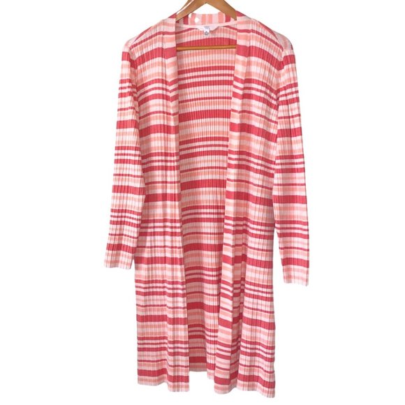 Time and Tru Sweaters - Pink Stripe Long Knit Cardigan, Long Cardigan Size XL